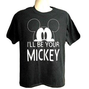 Disney Mickey Mouse Mens Charcoal Gray Graphic T-Shirt Large Cotton Spell Out